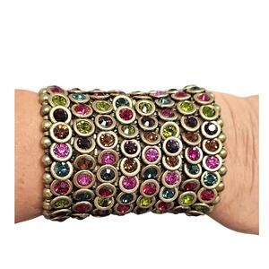 Jessica Bara Unique Elegant Multicolor Studded Rhinestone Stretch Bracelet 8 Row